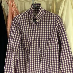 Vineyard Vines Womens Size 6 Long Sleeve Button Up Gingham Purple Shirt EUC